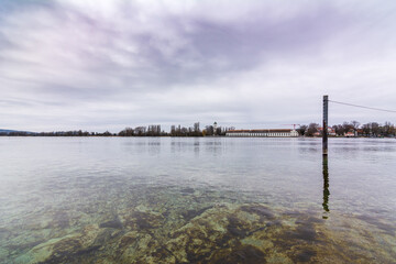 Smooth water surface at river rhine in Germany