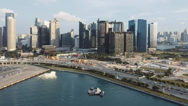 Aerial view of Singapore financial district and port