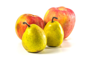 pears and apples on a white background. food concept. close-up