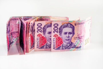 Ukrainian money hryvnia.200 hryvnia banknote with Lesya Ukrainka.  The national currency. Corruption in Ukraine. money concept