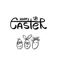 Happy Easter lettering card. Simple Easter greeting card with Easter Eggs and handwritten tex