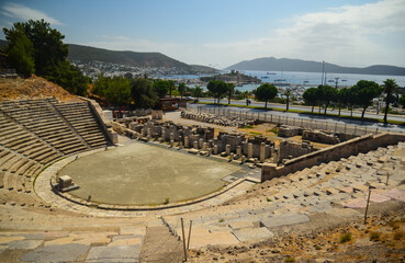 Bodrum Antique Theatre , Halikarnassos ancient city in Turkey. Bodrum landmarks. 