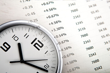 large white clock face with economic digits closeup