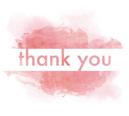 Thank you card on watercolor pink background.
White card on a watercolor pink background. Watercolor strokes and stains. Thank you. Strict font.