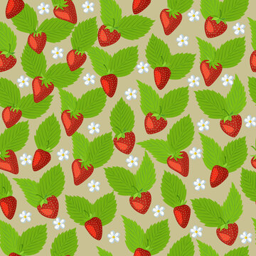 Vector seamless pattern with strawberries. Bright colors. Flat Style. Juicy berries. Child pattern.