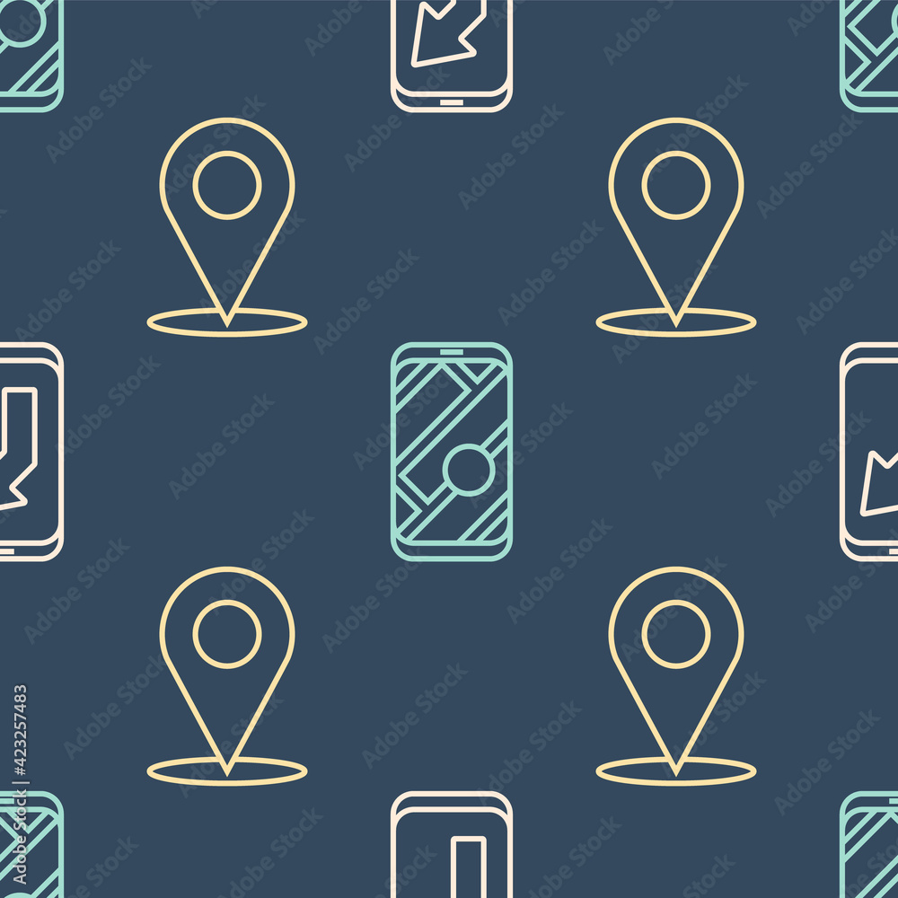 Poster set line city map navigation, location and city map navigation on seamless pattern. vector