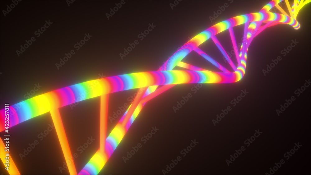 Poster chromosome under microscope magnification with 3d render genetic facets and cellular structure. scie
