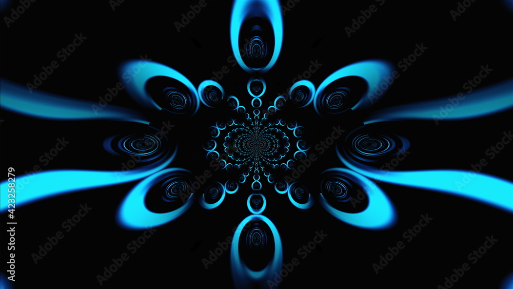 Poster oval 3d render figures with varying dimensions and whirlpool of spiral connections. digital futurist
