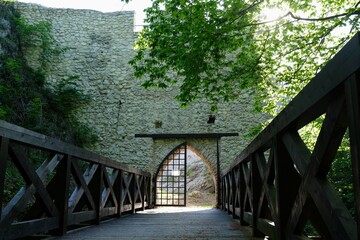 Ruins of medieval castle. It is Pilcza castle on Eagles Nests trail in the Jura region, Smolen, Krakowsko-Czestochowska Upland, Silesia, Poland