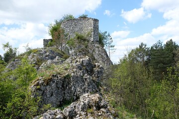 Ruins of the royal watchtower of Ryczow in the Krakow-Czestochowa Upland, Silesia, Poland