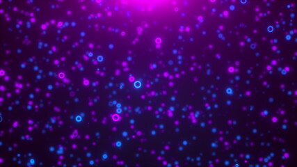 Flickering microscopic circles smoothly scattering in space. Aftermath of supernova 3d render explosion with stardust floating in space. Futuristic molecules in digital festive blur.