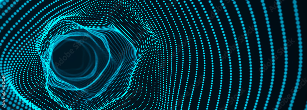 Poster Abstract tunnel. 3D wormhole or vortex. Grid. 3d rendering