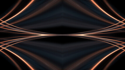 Abstract modern dark background with rays and lines. Dark empty scene with geometric patterns. Night abstract blue background with golden light. Neon light, symmetric reflection.