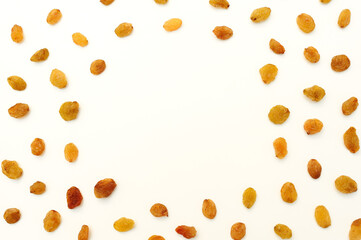 Dried grapes. Raisins on a white background. Top view 
