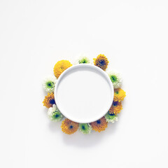 Floral round background frame copy space, flat lay, top view