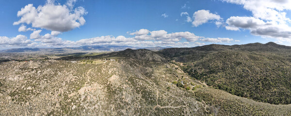 Aerial panoramic vie of Simpson park wilderness valley in Santa Rosa Hills. Hemet, California. USA