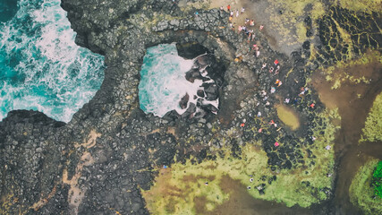 La Roche Qui Pleure, Mauritius. Drone point of view on a cloudy day