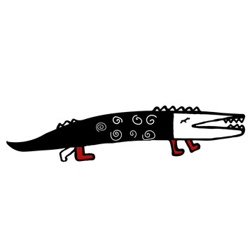 Cute crocodile. Hand drawing. Funny childrens illustration. illustration of a silhouette of a sword