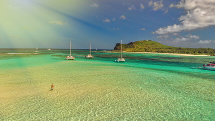 Gabriel Island, Mauritius. Aerial view from drone on a beautiful sunny day