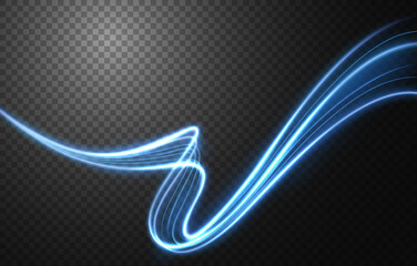 Abstract light speed motion effect, blue light trail. Vector Illustration