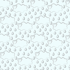 Seamless vector pattern with outline cloud with rain