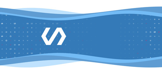 Obraz na płótnie Canvas Blue wavy banner with a white polymer symbol on the left. On the background there are small white shapes, some are highlighted in red. There is an empty space for text on the right side