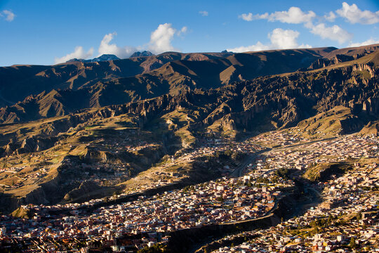 The sky-high capital city of La Paz, Bolivia  lies at 11,500' (asl) in a deep canyon below the Andes Mountains.