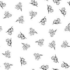 Doodle simple vector seamless pattern of hand-drawn peonies. Seamless random pattern of hand-drawn peonies. Isolated on white background.
