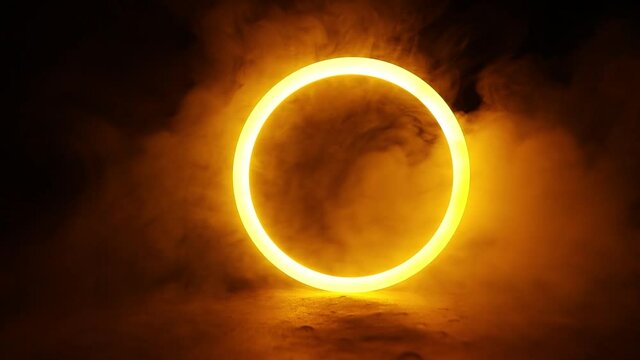 Sci Fi modern. Futuristic smoke. Neon color geometric circle on a dark background. Round mystical portal.