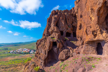 Piletillas village viewed from Cuatro puertas archealogical site at Gran Canaria, Canary islands, Spain - obrazy, fototapety, plakaty