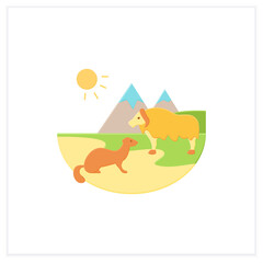 Tundra flat icon. Cold and treeless plain. Hard for plants and animals alike to survive. Mountain landscape. Wild animals. Biodiversity concept. 3d vector illustration