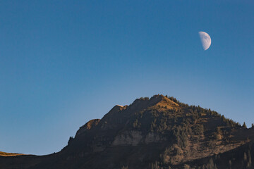 View of the moon near Sarnen Obwalden in Switzerland