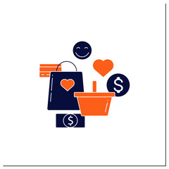 Shopaholism glyph icon. Thoughtless spending money. Buying unnecessary things. Positive emotions.Mindful spending concept.Filled flat sign. Isolated silhouette vector illustration