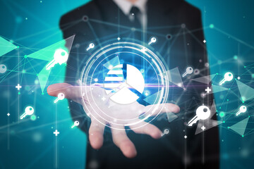 Businessman holdig business icons