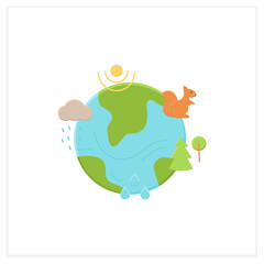 Ecosystem flat icon. Living community of organisms. Consist of different zones like tundra, grassland, underwater etc.Biodiversity concept. 3d vector illustration