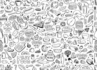 Food, seamless pattern. Vector illustration isolated on white background