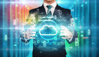 Businessman holding technology icon