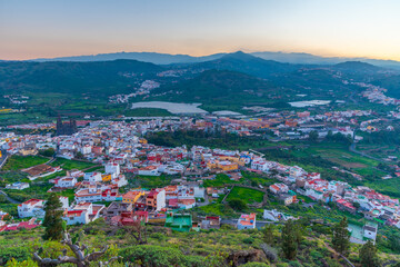 Sunset aerial view of Arucas town at Gran Canaria, Canary Islands, Spain