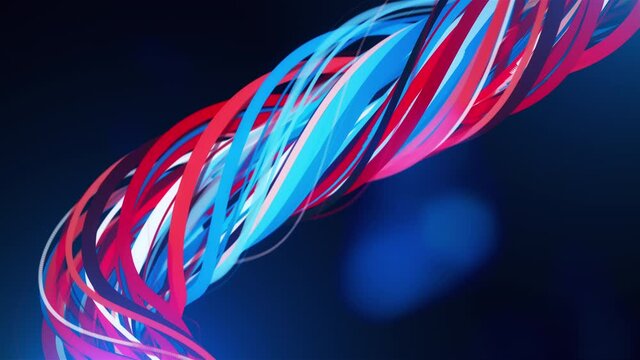 Lots of twisted 3D render texture ropes floating space in one rope. Strong tangled lines in creative swirl of futuristic presentation. Wriggling stream with brightly matted decoration.