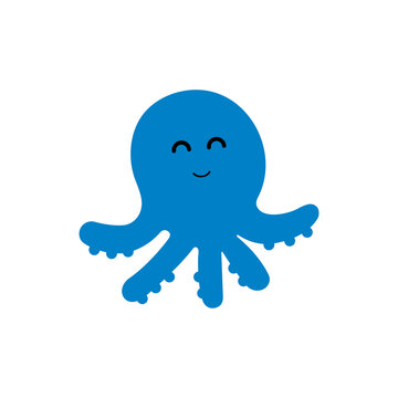 Octopus cute doodle hand drawn flat vector illustration. Icon. Simple style for kids