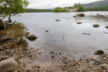 Castle in the middle of Loch an Eilein near Aviemore Scotland