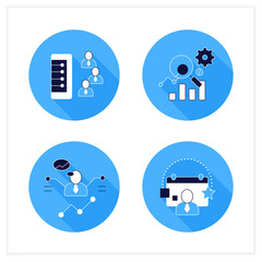 Fototapeta premium Customer data platform flat icons set. Client database, measurement analytics, predictions, events. Customer data concepts.Vector illustrations