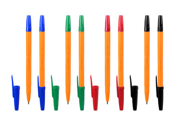 set of plastic ballpoint pens. isolated on white background