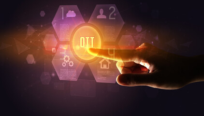 Hand touching digital button