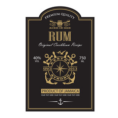 template rum label with anchor and yacht helm in retro style