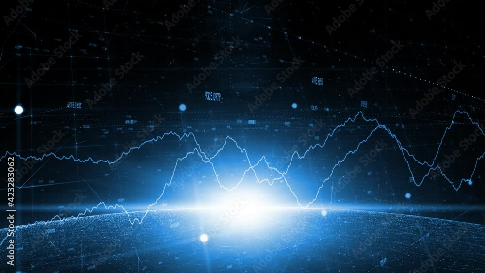 Aufkleber modern business information network with stocklines and numbers. bright light and virtual planet bac