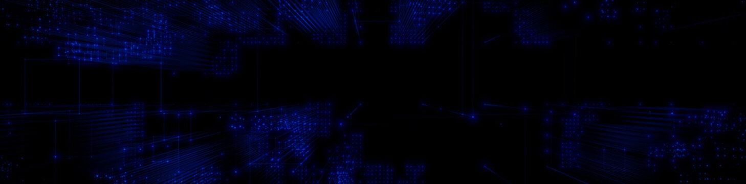 Futuristic, Blue Digital Grid background. Network Tech Wallpaper Banner. 3D Render 