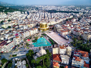 Aerial photograph of the capital of Aydin province - Aydin city  from high point of drone fly in...