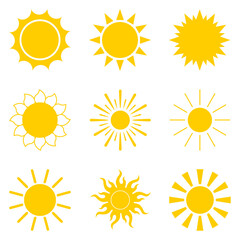 Sun icons vector symbol set