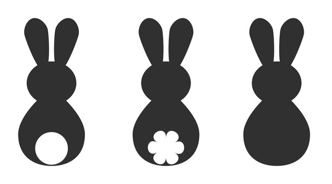 Set of silhouettes of Easter bunny vector illustration. Easter bunny back or back with a fluffy tail